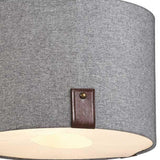 Grey Cotton Drum Ceiling Shade with Leather Detail