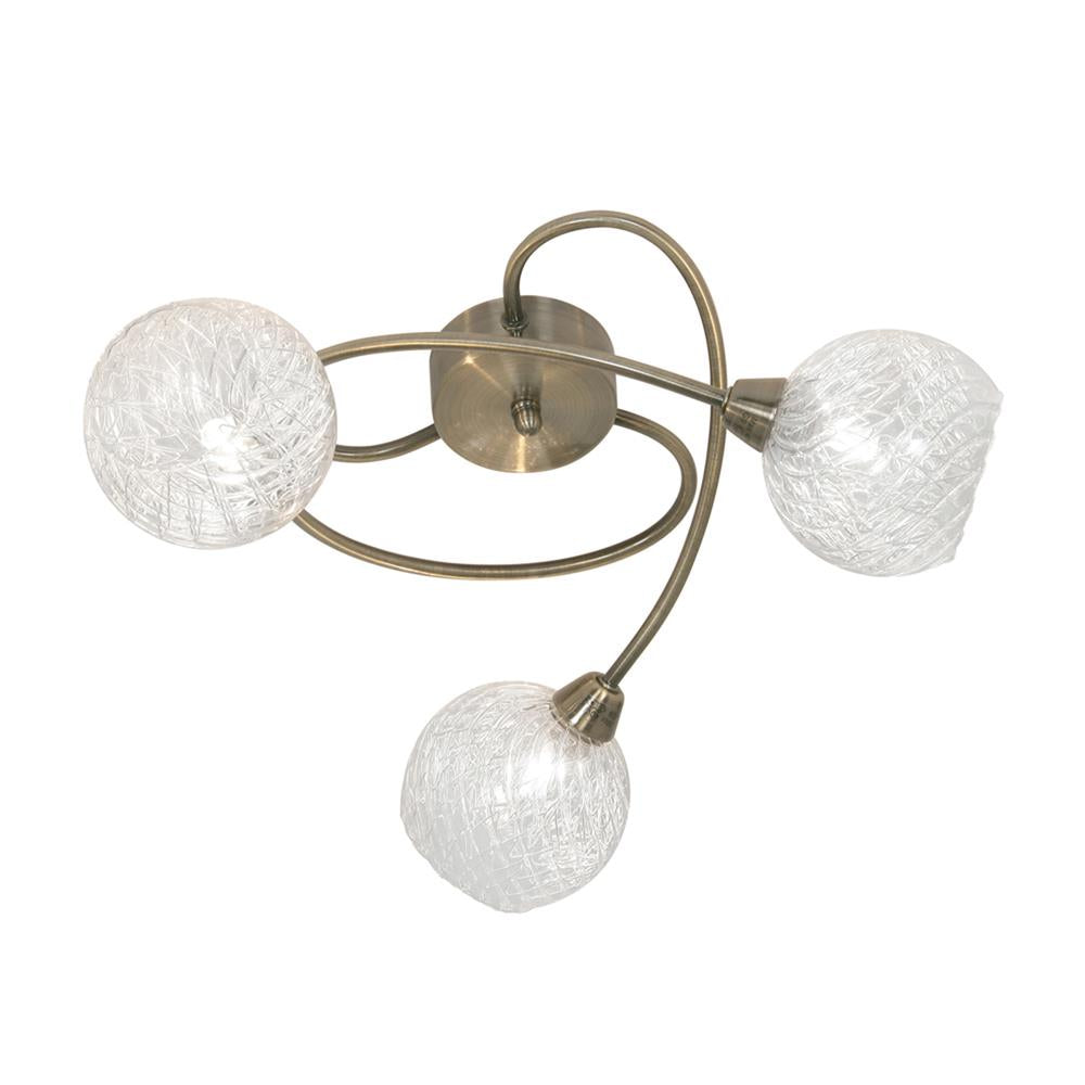 Antique Brass 3 Lamp Decorative Semi Flush with Glass Shades