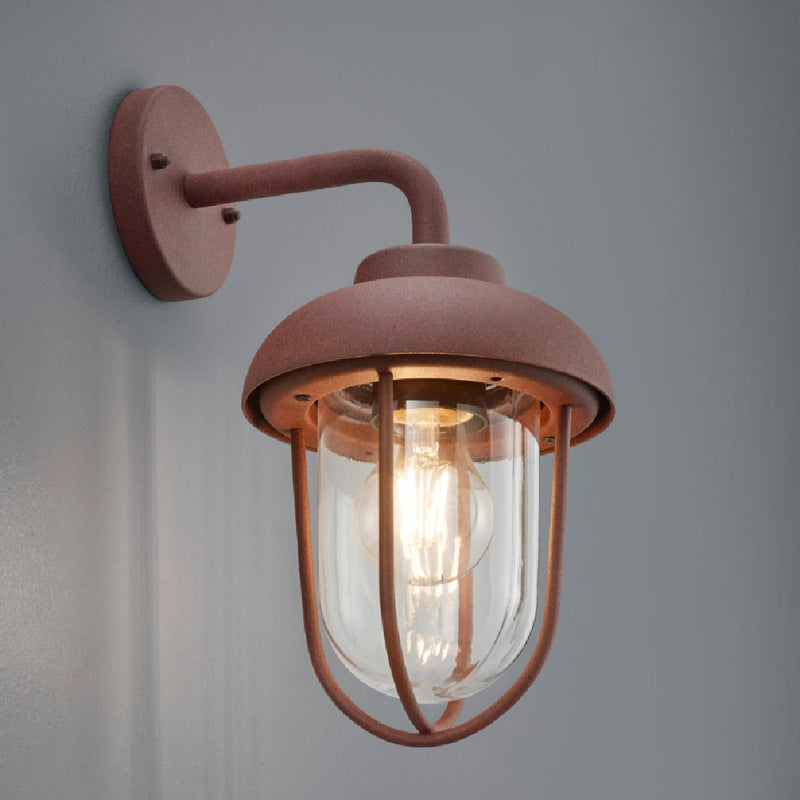 Antique Brown Rusty Vintage Down Lantern Swan Neck Wall Light