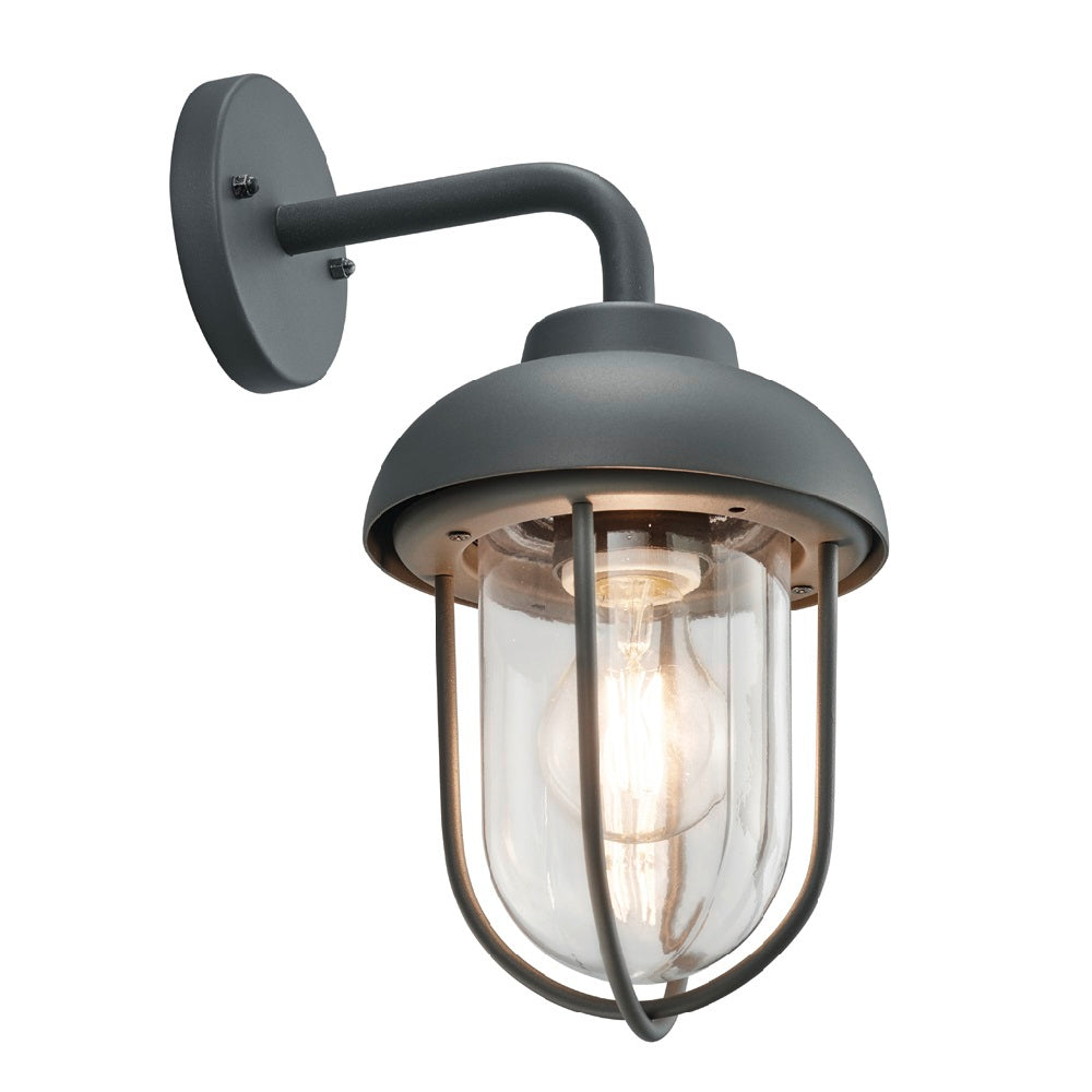 Anthracite Grey & Clear Dome Shade Outdoor Swan Neck Wall Light