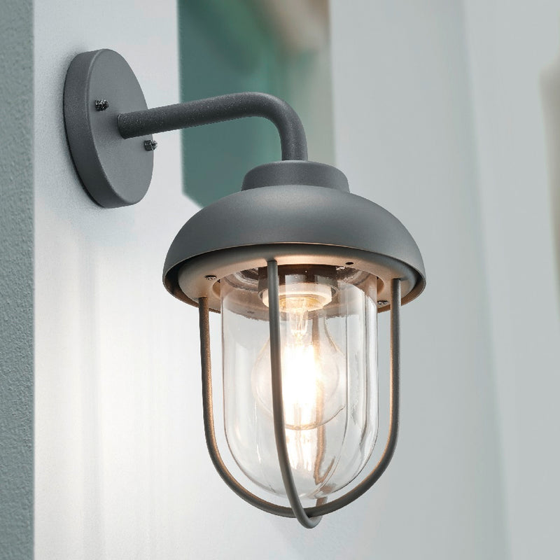 Dark Grey Vintage Down Lantern Swan Neck Wall Light