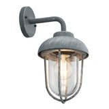 Concrete Grey & Clear Dome Shade Outdoor Swan Neck Wall Light