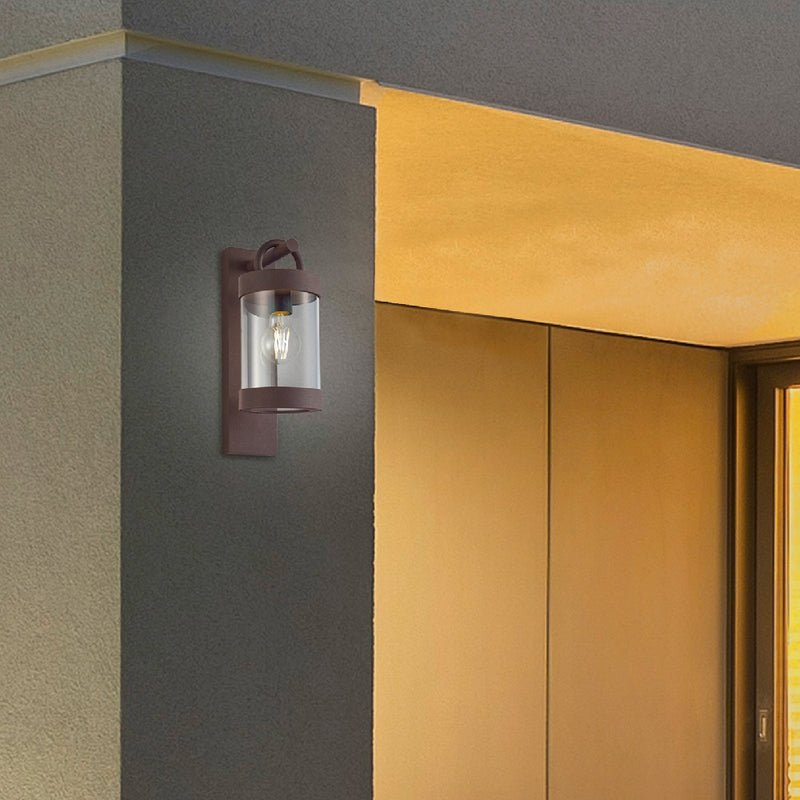 Antique Brown Rusty Vintage Down Lantern Photocell Wall Light