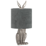 Silver Hare Sculpture Vintage Table Lamp with Grey Velvet Shade