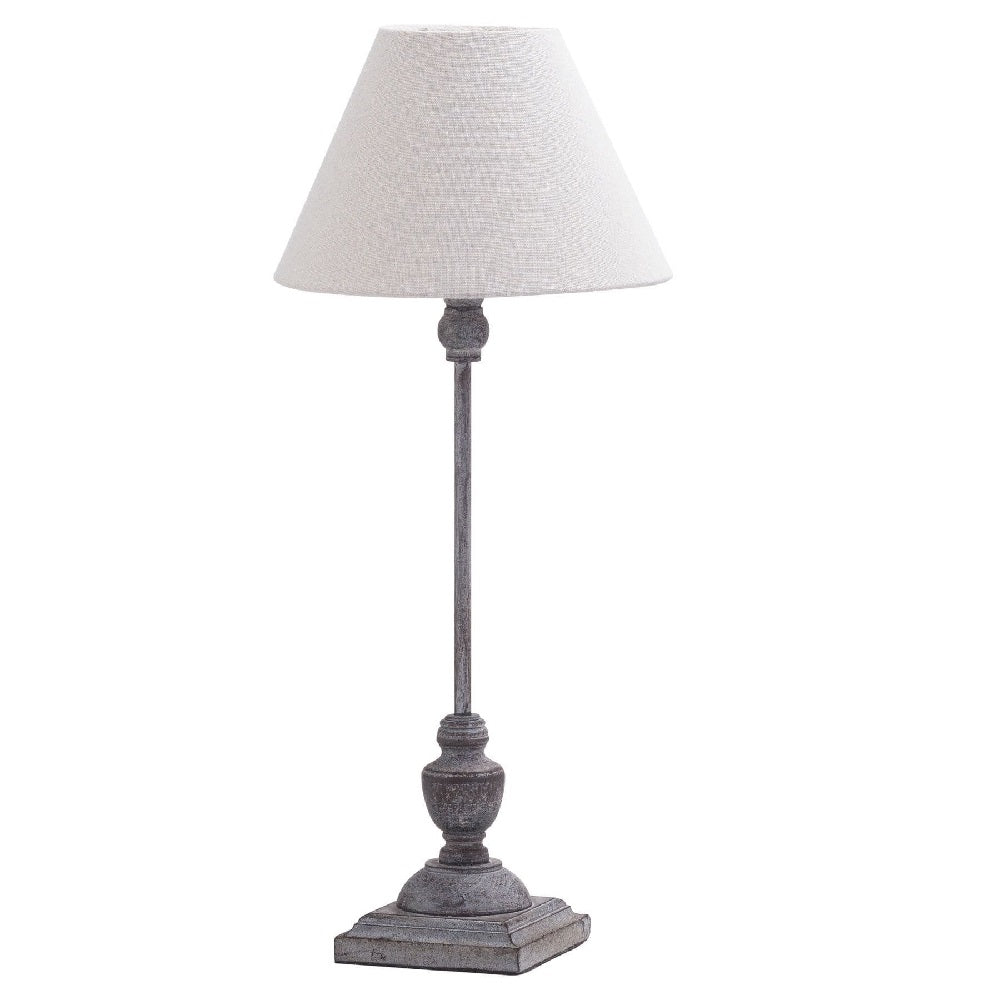 Grey Washed Wood Vintage Rustic Candlestick Table Lamp with Linen Shade