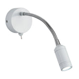 LED White & Chrome Modern Flexible Switched Wall Reading Light 