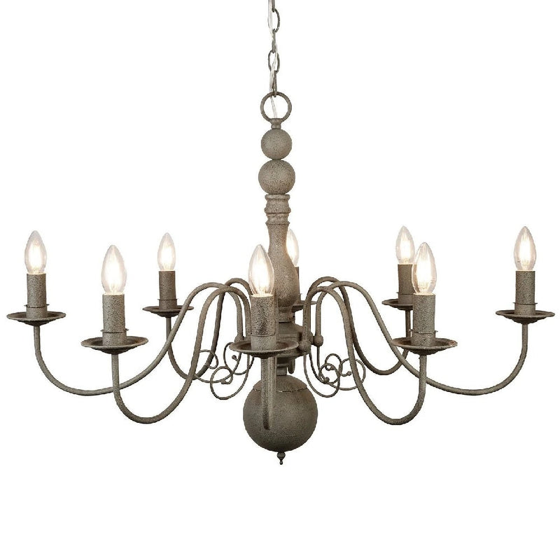Grey Textured Metal Vintage Shabby Chic 8 Lamp Pendant Light 63cm