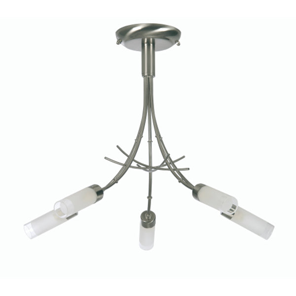 Antique Chrome & Cylinder Glass 5 Lamp Semi Flush Ceiling Light 48cm