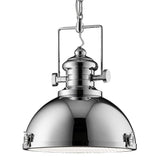 Polished Chrome & Holophane Lens Industrial Metal Dome Pendant Light 31cm