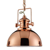 Polished Copper & Holophane Lens Industrial Metal Dome Pendant Light 31cm