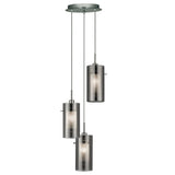 Chrome & Smoked Cylinder Glass Modern 3 Lamp Cluster Pendant 26cm
