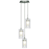 Polished Chrome 3 Lamp Cluster Pendant Light with Clear & Frosted Glass 230mm