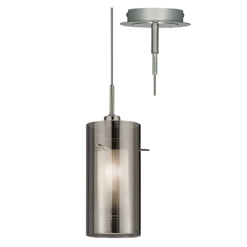 Chrome & Smoked Cylinder Glass Modern Pendant Light 13cm