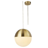 Satin Brass & Opal Glass Vintage Globe Orb Pendant Ceiling Light 25cm