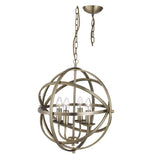 Antique Brass Metal Banded Sphere Vintage 4 Lamp Pendant Light 45cm