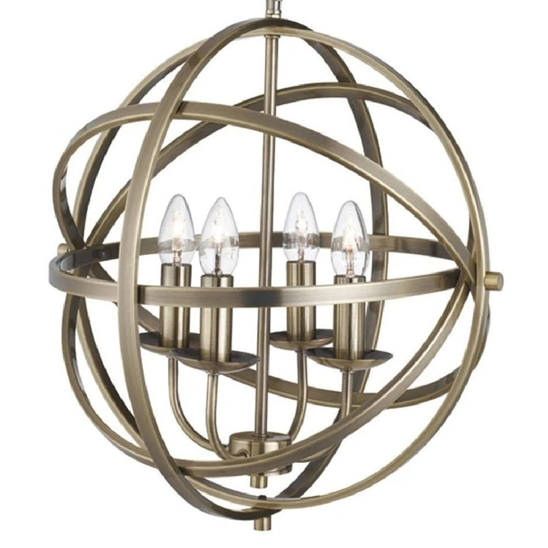 Vintage Metal Banded 4 Lamp Pendant Ceiling Light