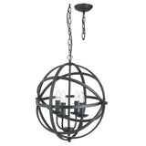 Matt Black Metal Banded Sphere Vintage 4 Lamp Pendant Light 45cm