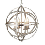 Satin Chrome Metal Banded Sphere Vintage 4 Lamp Pendant Light 45cm