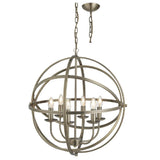 Antique Brass Metal Banded Sphere Vintage 6 Lamp Pendant Light 60cm