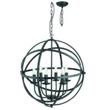 Matt Black Metal Banded Sphere Vintage 6 Lamp Pendant Light 60cm