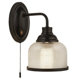 Matt Black & Holophane Glass Vintage Dome Switched Wall Light 25cm