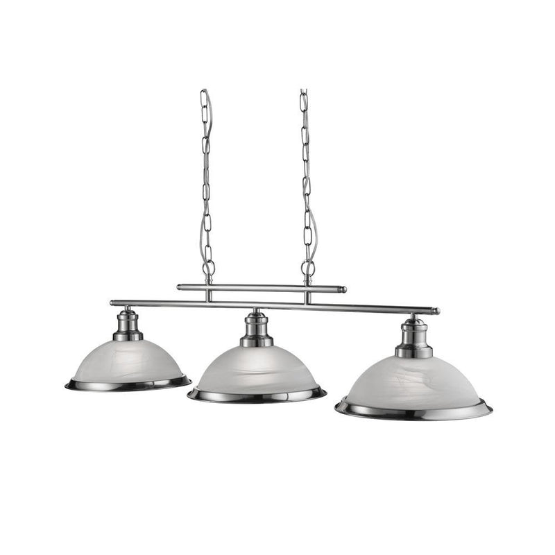 Satin Chrome 3 Lamp Bar Pendant Light with Acid Glass Shades 100mm