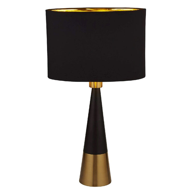 Antique Copper Vintage Conical Table Lamp with Black Oval Shade 59cm