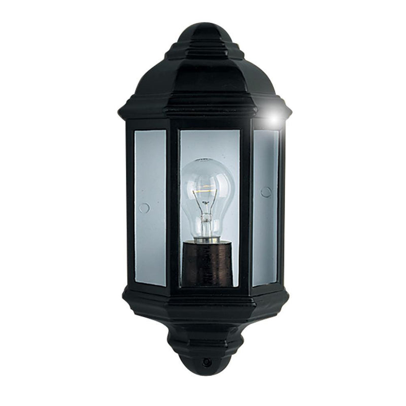 Black Outdoor Single Lamp Traditional Flush Lantern Wall Light IP44