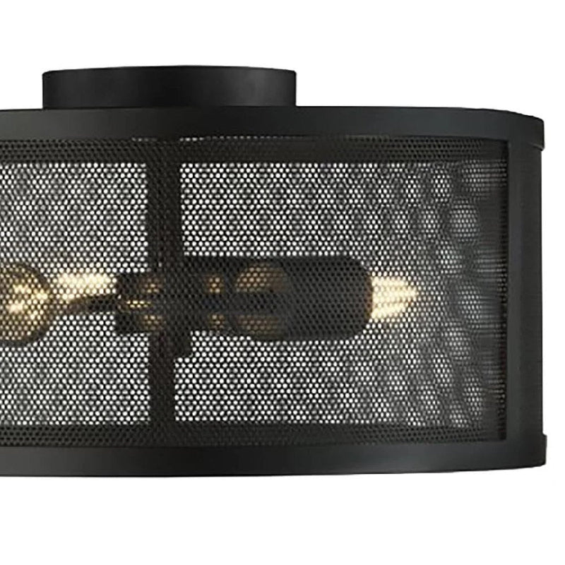 Satin Black Mesh Cage Flush Light