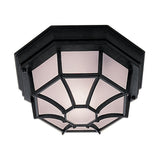 Black Outdoor 1 Lamp Hexagonal Flush Light with White Sanded Glass IP44