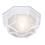 White Outdoor 1 Lamp Hexagonal Flush Light with White Sanded Glass