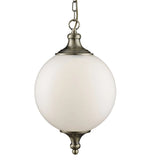 Antique Brass & White Frosted Globe Glass Vintage Pendant Light 25cm