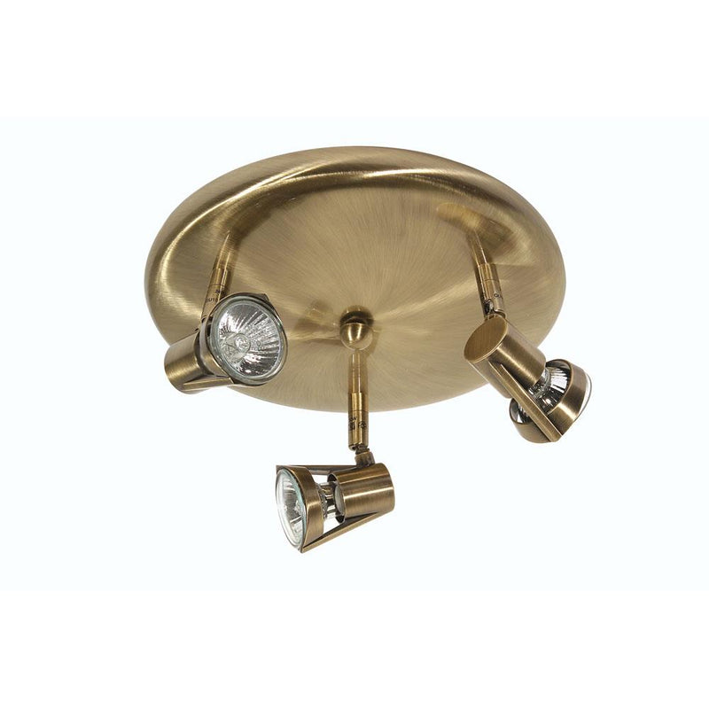 Antique Brass 3 Lamp Round Plate Spot Light