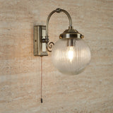 Antique Brass & Ribbed Glass Switched Bathroom Light