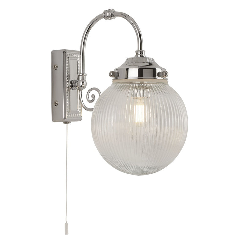 Chrome & Ribbed Acid Glass Bathroom Vintage Switched Wall Light