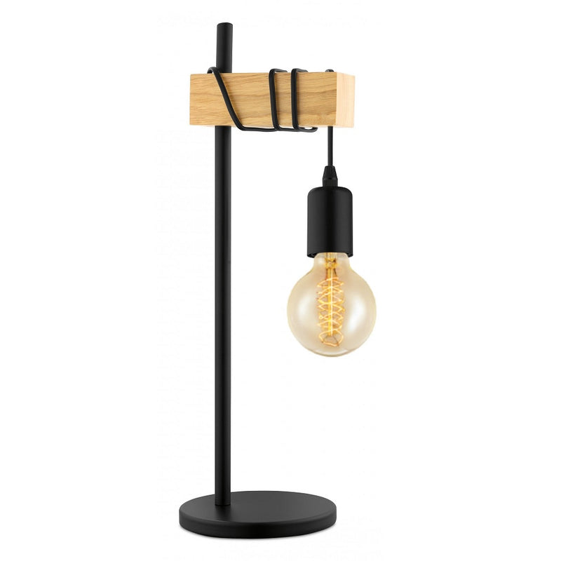 Black & Oak Wood Vintage Table Desk Lamp