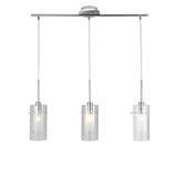 Polished Chrome 3 Lamp Bar Pendant with Clear Cylinder Glass Shades 710mm
