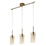 Bronze & Champagne Cylinder Glass Modern 3 Lamp Bar Pendant Light 71cm