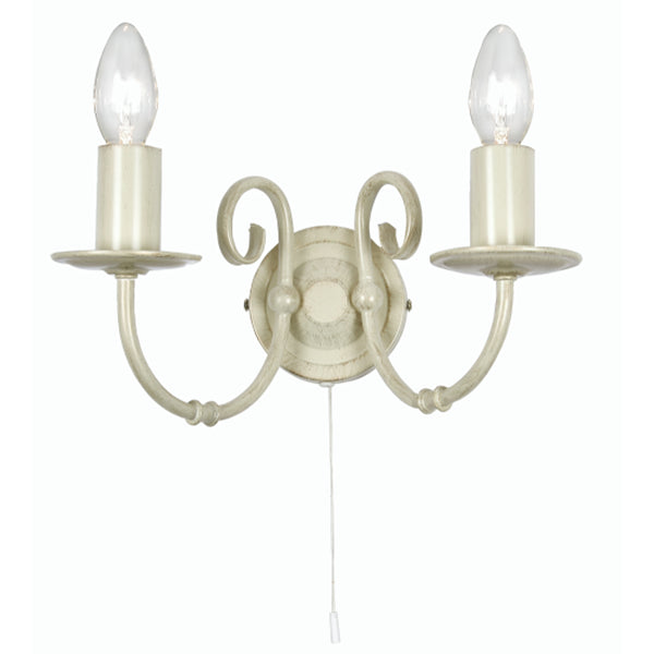 Britalia BR3380/2 IV Ivory Twin Lamp Traditional Wall Light with Pull Switch