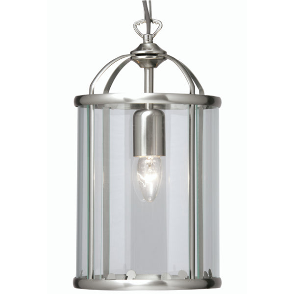 Antique Chrome & Glass Panel Vintage Lantern Pendant Light 20cm