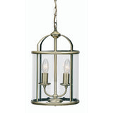 Oaks 351/2 AB Fern Antique Brass & Clear Glass Panel 2 Lamp Vintage Lantern Pendant
