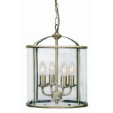 Antique Brass & Glass Panel 4 Lamp Vintage Lantern Pendant