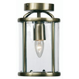 Antique Brass Semi Flush Lantern with Glass Panels