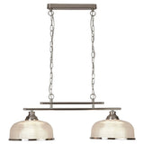 Satin Chrome & Holophane Glass Vintage Dome 2 Lamp Bar Pendant 75cm
