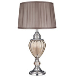 Polished Chrome & Amber Glass Vintage Table Lamp with Brown Pleated Shade 68cm
