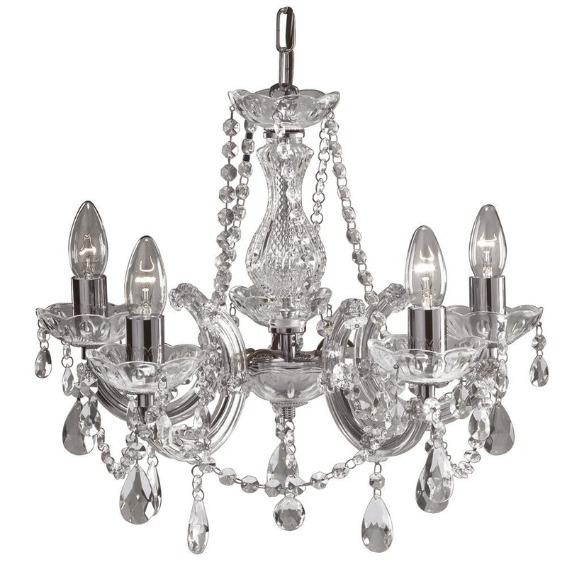  Polished Chrome & Crystal 5 Lamp Chandelier Pendant Light 480mm