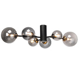 Black & Gold Vintage 6 Lamp Semi Flush with Smoked Glass Shades 