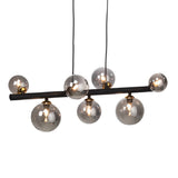 Oaks 4284/7 BK Black & Gold Vintage 7 Lamp Bar Pendant with Smoked Glass Shades
