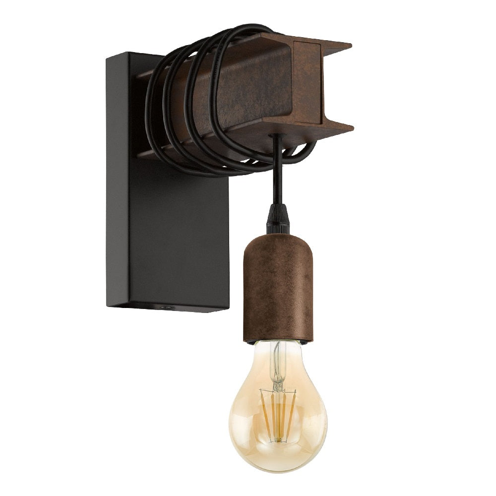 Black & Antique Brown Vintage Industrial Single Lamp Wall Light 190mm