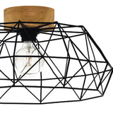 Black & Wood Bird Cage Ceiling Light